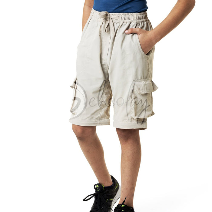 Beige 4 in 1 Convertible Cargos Full Pant three quarters Shorts and Pouch