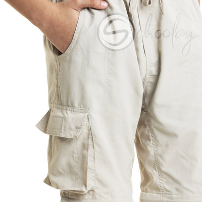 Beige 4 in 1 Convertible Cargos Full Pant three quarters Shorts and Pouch