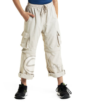 Beige 4 in 1 Convertible Cargos Full Pant three quarters Shorts and Pouch