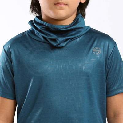 Defender Turtle Neck Teal Blue Mask Tee Matrix design