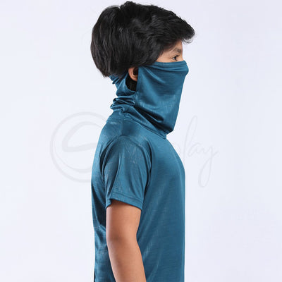 Defender Turtle Neck Teal Blue Mask Tee Matrix design