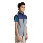 Polar English Fleece Bomber Vest Light Grey & Blue