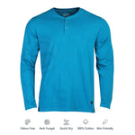 Zero Stain 100 Percent Premium Cotton Full Sleeve Turquoise Blue Henley T shirt